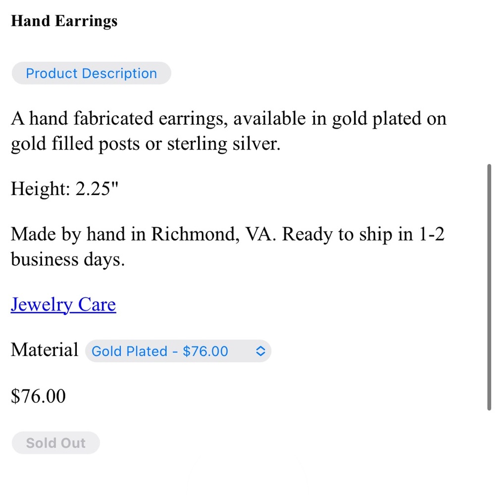 Young Frankk Hand Earrings Gold Plated - Picture 6 of 7